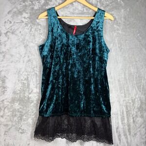 Ruby Ribbon Womens Velvet Tank Top Lace Trim Jewel Toned Green Whimsigoth Fairy